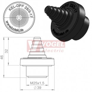 KEL-DPF 25/3-12 pyramidová průchodka s maticí, černá, IP68, vnější pr. 39mm, výřez pr. M25x1,5mm, rozsah průměrů kabelů 3-17mm (50652)