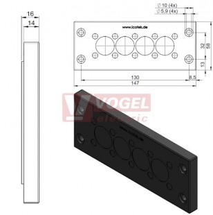 KEL-DPZ 24/14 membránová průchodka, černá, IP66, vnější 147x58x14mm, výřez 112x36mm (50700)