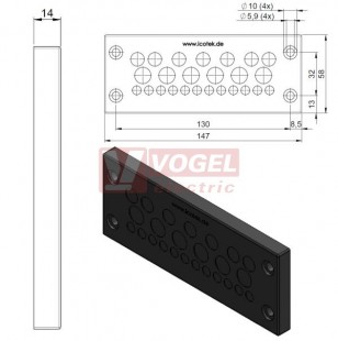 KEL-DPZ 24/25 membránová průchodka, černá, IP66, vnější 147x58x14mm, výřez 112x36mm, vstupy kabelů 12x3,2-6,5mm, 7x4,8-9,7mm, 6x7,5-12mm (50710)