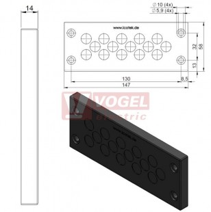 KEL-DPZ 24/15 membránová průchodka, černá, IP66, vnější 147x58x14mm, výřez 112x36mm, 15x7,2-12mm (50720)