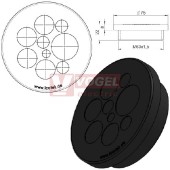 KEL-DPZ 63/9 kulatá membránová průchodka s maticí, černá, IP68, vnější pr.75mm, výška 8mm, výřez závit M63x1,5, vstup kabelů 1x3,2-6,5mm, 3x5-10,2mm, 4x9-16,2mm, 1x16-22,2mm (50760)