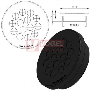 KEL-DPZ 63/14 kulatá membránová průchodka s maticí, černá, IP68, vnější pr.75mm, výška 8mm, výřez závit M63x1,5, vstup kabelů 14x5-10,2mm (50762)