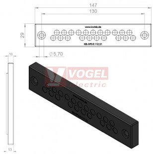 KEL-DPZ-E 112/21 membránová průchodka, černá, IP66, vnější 147x29x14mm, výřez 112x18mm, vstupy kabelů 21x 3,2-6,5mm (50790)