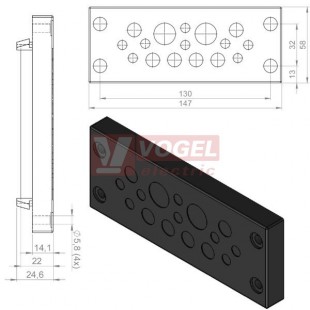 KEL-DPU 24/16 membránová průchodka, černá, IP68, vstupy kabelů  8x3,2-5,5mm, 6x5-8,5mm, 2x9,5-14,5mm (50936)