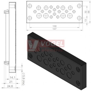 KEL-DPU 24/20 membránová průchodka, černá, IP68, vstupy kabelů  12x3,2-5,5mm, 8x5-10,5mm (50938)