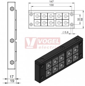 KEL-U 24/10 průchodkový rámeček, černý, IP54, vnější rozměr 147x58x17mm, výřez 112x36mm, kapacita 10x malá vložka (vložky se objednávají samostatně) (54241)