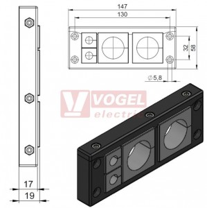 KEL-U 24/4 průchodkový rámeček, černý, IP54 vnější rozměr 147x58x17mm, výřez 112x36mm, kapacita 2x malá, 2x velká vložka (vložky se objednávají samostatně) (54244)