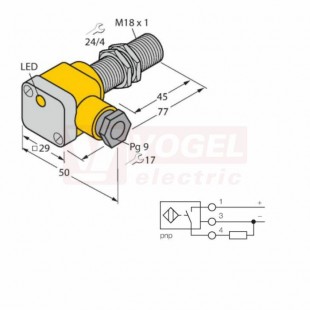 BI5-G18SK-AP6X snímač indukční, M18, mosaz, Sn=5mm, PNP/NO, stíněný, svorkovnice, 10-30VDC, délka těla 77mm, IP67