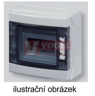 RZI-N-1T8 Rozvodnicová skříň pro nástěnnou montáž, krytí IP65, průhledné dveře, počet řad 1, počet modulů v řadě 8, PE+N, barva šedá, materiál ABS (44384)