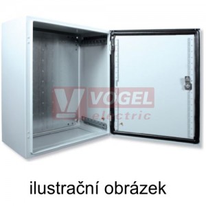 NP66-0303021 Nástěnná rozváděčová skříň krytí IP66, RAL 7035, vnitřní použití, jednokřídlové dveře, V x Š x H 300 x 300 x 210, montážní panel (44036)