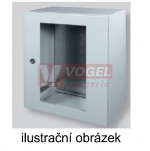 NP66-0403021-WG krytí IP66, RAL 7035, vnitřní použití, jednokřídlé dveře, V x Š x H 400 x 300 x 210, montážní panel, prosklení bezpečnostním sklem max.