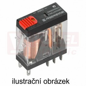 DRI424524LT relé paticové 24V AC, 2 přepínací kontakty, 5A/250V AgSnO, LED indikace červená, test. tlač. ANO, ochraná dioda NE, š=13mm (7760056343)