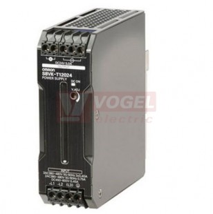 Zdroj spínaný 3f 24VDC  5A (S8VK-T12024) 120W, švh 40x125x113mm, úč.89%, 3x 380-480VAC, na DIN lištu, kovové tělo, ADJ -10 až +15%, Power boost 120%