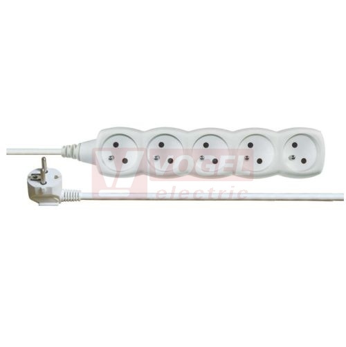 Prodlužovák 5 zás. 5m EMOS (P0515) bílý 250VAC/10A, kabel PVC 3x1,0mm2, dětské clonky, 2x otvor pro montáž na zeď