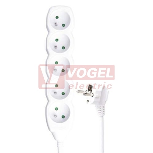 Prodlužovák 5 zás. 5m EMOS (P0515R) bílý 250VAC/16A, kabel PVC 3x1,5mm2, dětské clonky, 2x otvor pro montáž na zeď