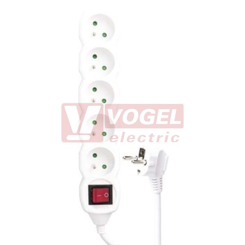 Prodlužovák 5 zás. 3m vypínač, EMOS (P1513R) bílý 250VAC/16A, kabel PVC 3x1,5mm2, dětské clonky, 2x otvor pro montáž na zeď