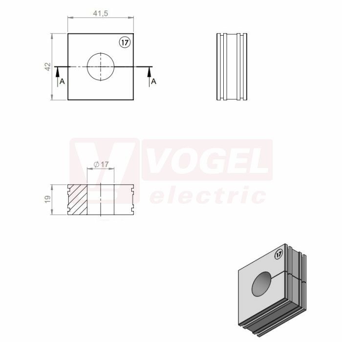 KT 17 ČR (S)VOC gy průchodková vložka, velká, šedá RAL7035, dx41,5mm, šx42mm, vx19mm, montážní výška 2mm, pro kulatý kabel, pr.kabelu 1x 17-18mm, IP68 (41217.600)