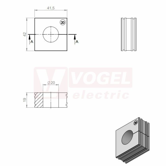 KT 20 ČR (S)VOC gy průchodková vložka, velká, šedá RAL7035, dx41,5mm, šx42mm, vx19mm, montážní výška 2mm, pro kulatý kabel, pr.kabelu 1x 20-21mm, IP68 (41220.600)