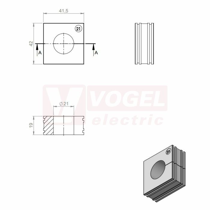 KT 21 CR gy průchodková vložka, velká, šedá RAL7035, dx41,5mm, šx42mm, vx19mm, montážní výška 2mm, pro kulatý kabel, pr.kabelu 1x 21-22mm, IP68 (ISO 14644-1) (41221.601)
