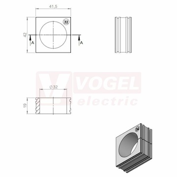 KT 32 CR gy průchodková vložka, velká, šedá RAL7035, dx41,5mm, šx42mm, vx19mm, montážní výška 2mm, pro kulatý kabel, pr.kabelu 1x 32-33mm, IP68 (ISO 14644-1) (41232.601)