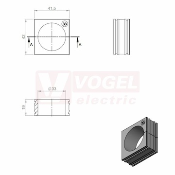KT 33 ČR (S)VOC gy průchodková vložka, velká, šedá RAL7035, dx41,5mm, šx42mm, vx19mm, montážní výška 2mm, pro kulatý kabel, pr.kabelu 1x 33-34mm, IP68 (41233.600)