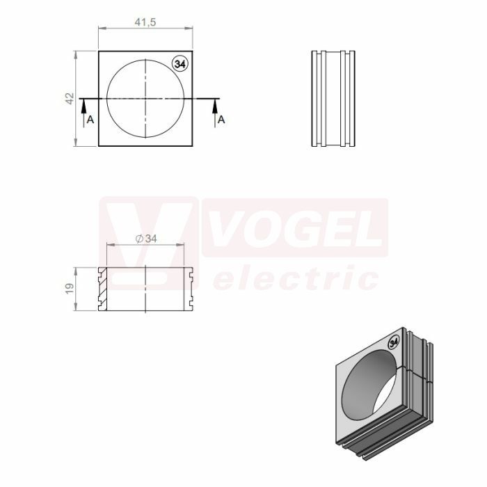 KT 34 CR gy průchodková vložka, velká, šedá RAL7035, dx41,5mm, šx42mm, vx19mm, montážní výška 2mm, pro kulatý kabel, pr.kabelu 1x 34-35mm, IP68 (ISO 14644-1) (41234.601)