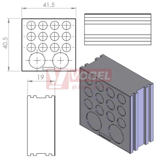 KT-DT1 průchodková vložka membránová propichovací 12x pr.6,5 + 2x pr.12,2mm, velká, šedá, IP54 (41500)