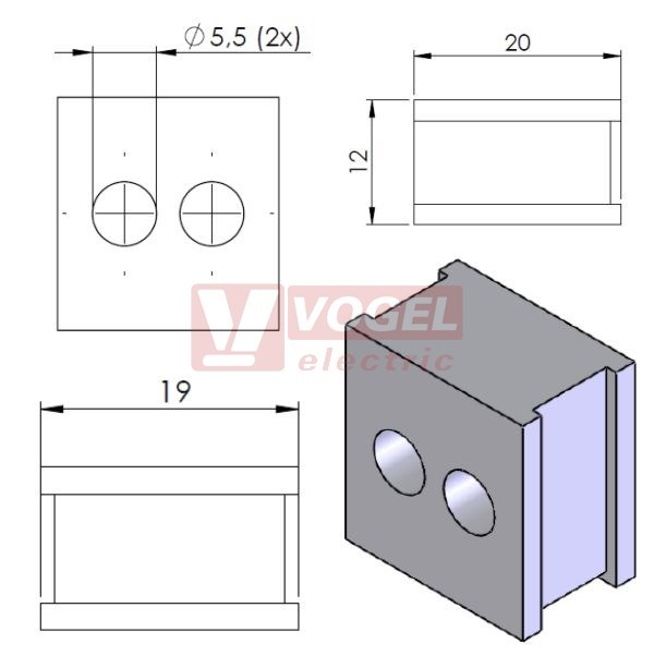 QT 2/5,5 průchodková vložka 2x pr.5,5mm, šedá (42571)