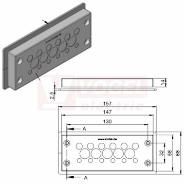 KEL-DPZ 24/17-BS membránová průchodka, šedá, IFPS protipožární těsnění, 147x58x14mm, výřez 112x36mm, pr.kabelů 6x 3,2-6,5mm, 6x 5-10,2mm, 5x 9-16,2mm, IP66 (99300.021)