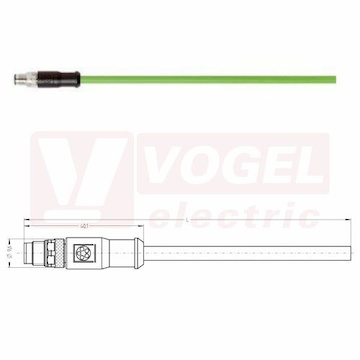 IE-EC-5-M8-S-10-P-2-26-FD-OE patch kabel pro průmys. Ethernet, EtherCat, Cat. 5e, konektor M8/4-pin/přímý/vidlice/kód-A + volný konec kabelu, PUR, barva zelená (RAL6018), do energetických řetězů, IP20, délka 10m (2171715)