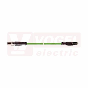 IE-EC-5-M12D-S-20-P-2-26-FD-RJ45 patch kabel pro průmys.Ethernet, EtherCat, Cat.5e, M12/4-pin/přímý/vidlice/kód-D + konektor RJ45, PUR, barva zelená (RAL6018), do energetických řetězů, IP67, délka 20m (2171756)