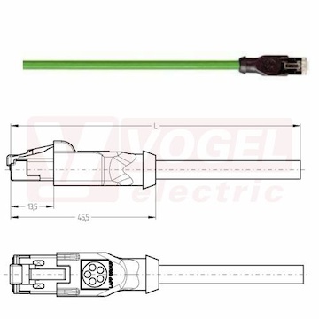IE-EC-5-RJ45-10-P-2-26-FD-OE patch kabel pro průmys. Ethernet, EtherCat, Cat.5e, konektor 1x RJ45 + volný konec kabelu, PUR, barva zelená (RAL6018), do energetických řetězů, IP20, délka 10m (2171776)
