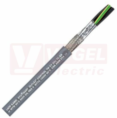Ölflex CONTROL TM CY 0,6/1kV 5G 1,0 napájecí kabel stíněný, šedý vnější plášť z PVC, odolný proti zkrutu v kabel.smyčkách, černé čísl.žíly se zl/žl (281805CY)