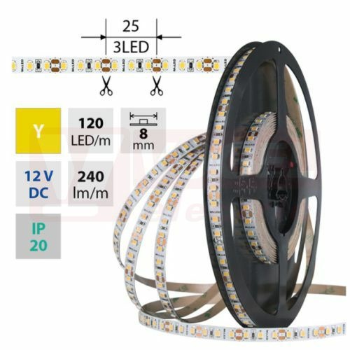 LED pásek SMD2835 Y, 120LED/m, 9,6W/m, DC 12V, 240lm/m, IP20, 8mm, 5m (121.835.60.0)