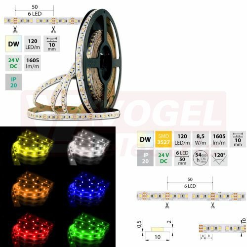 LED pásek SMD3527 dual white WW-CW, 120LED/m, 19,2W/m, 1605lm/m, IP20, DC 24V, 10mm, 50m (127.632.60.2)