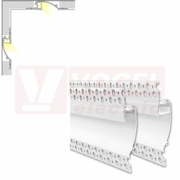 Vestavný hliníkový profil AN pro sádrokarton, 19x96mm, bílá barva, vč. mléčného difuzoru, 2m (761.041.43.2)