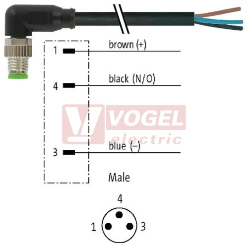 7000-08021-6100750 konektor M8/3-pin/vidl/úhlový - kabel ČE PVC 3x0,25mm2 L=7,5m - volný konec