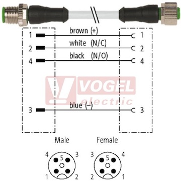 7000-40021-2140200 konektor M12/4-pin/vidl/přímý - kabel ŠE PVC 4x0,34mm2 L=2,0m - konektor M12/4-pin/zás/přímý