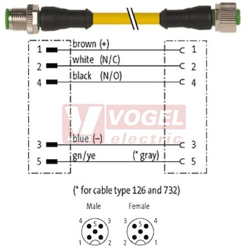 7000-40041-0550200 konektor M12/5-pin/vidl/přímý - kabel ŽL PUR do svařovny 5x0,34mm2 L=2,0m - konektor M12/5-pin/zás/přímý