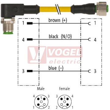 7000-40171-0530060 konektor M12/3-pin/vidl/úhlový - kabel ŽL PUR do svařovny 3x0,34mm2 L=0,6m - konektor M12/3-pin/zás/přímý