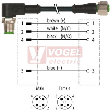 7000-40201-6340200 konektor M12/4-pin/vidl/úhlový - kabel ČE PUR do vlečného řetězu 4x0,34mm2 L=2,0m - konektor M12/4-pin/zás/přímý