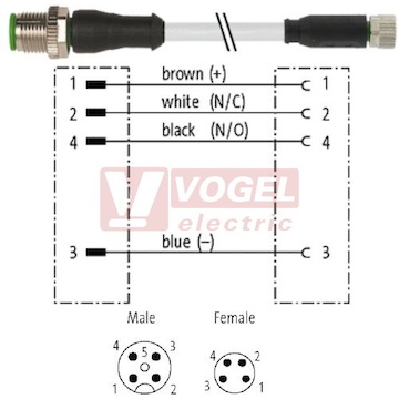7000-40581-2310400 konektor M12/4-pin/vidl/přímý - kabel ŠE PUR do vlečného řetězu 4x0,25mm2 L=4,0m - konektor M8/4-pin/zás/přímý