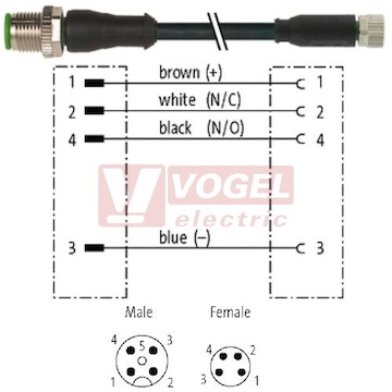 7000-40581-6110300 konektor M12/4-pin/vidl/přímý - kabel ČE PVC 4x0,25mm2 L=3,0m - konektor M8/4-pin/zás/přímý