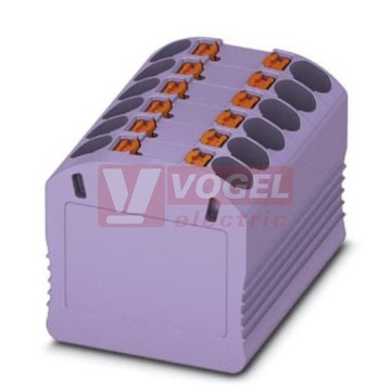 PTFIX 12X1,5 VT blok rozbočovací/distribuční, připojení PUSH-IN, 450V/17,5A, fialová, š=12,6mm, montáž pro osazení adaptérem nebo přírubou (3002785)