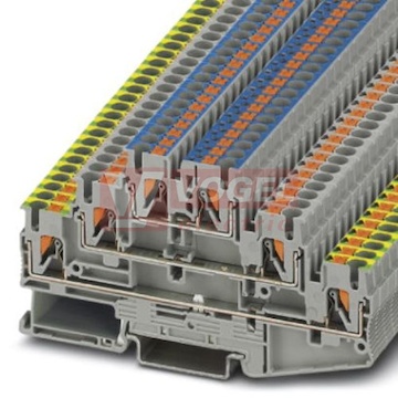 PT 2,5-PE/L/N svorka řadová, pro ochranný vodič, 6 přípojek, 3-patrová, PUSH-IN, šedá, š=5,2mm (3210538)