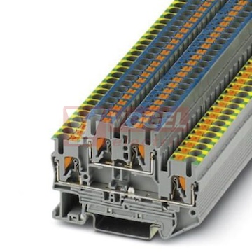 PTTB 2,5-PE/N svorka řadová, 2-patrová, 4 svorky, šedá, nahoře modrá, dole zeleno/žlutá, PUSHIN, 24 A, š=5,2mm (3210981)