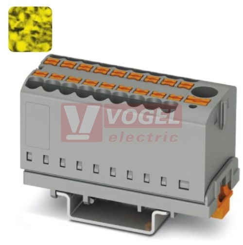 PTFIX 6/12X2,5-NS35-FE blok rozbočovací/distribuční 1x6+12x2,5mm2, připojení PUSH-IN, 690V/24A, černá/žlutá, š=28,6mm, příčná montáž na DIN lištu TS35 (3273108)
