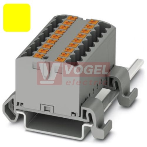 PTFIX 12X2,5-NS35A YE blok rozbočovací/distribuční, připojení PUSH-IN, 500V/24A, žlutá, š=15,6mm, podélná montáž na DIN lištu TS35 (3273160)