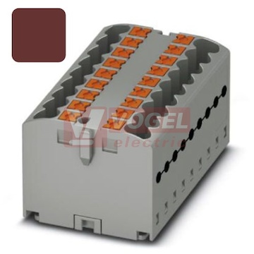 PTFIX 12X2,5 BN blok rozbočovací/distribuční, připojení PUSH-IN, 500V/24A, hnědá, š=25,2mm, s napájením, montáž osadit adaptéry nebo přírubami (3273296)