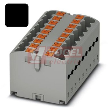PTFIX 12X2,5 BK blok rozbočovací/distribuční, připojení PUSH-IN, 500V/24A, černá, š=25,2mm, s napájením, montáž osadit adaptéry nebo přírubami (3273300)